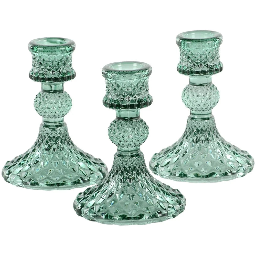 Glass Candlestick - Green harlequin