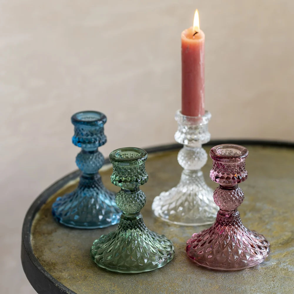 Glass Candlestick - Amethyst Harlequin