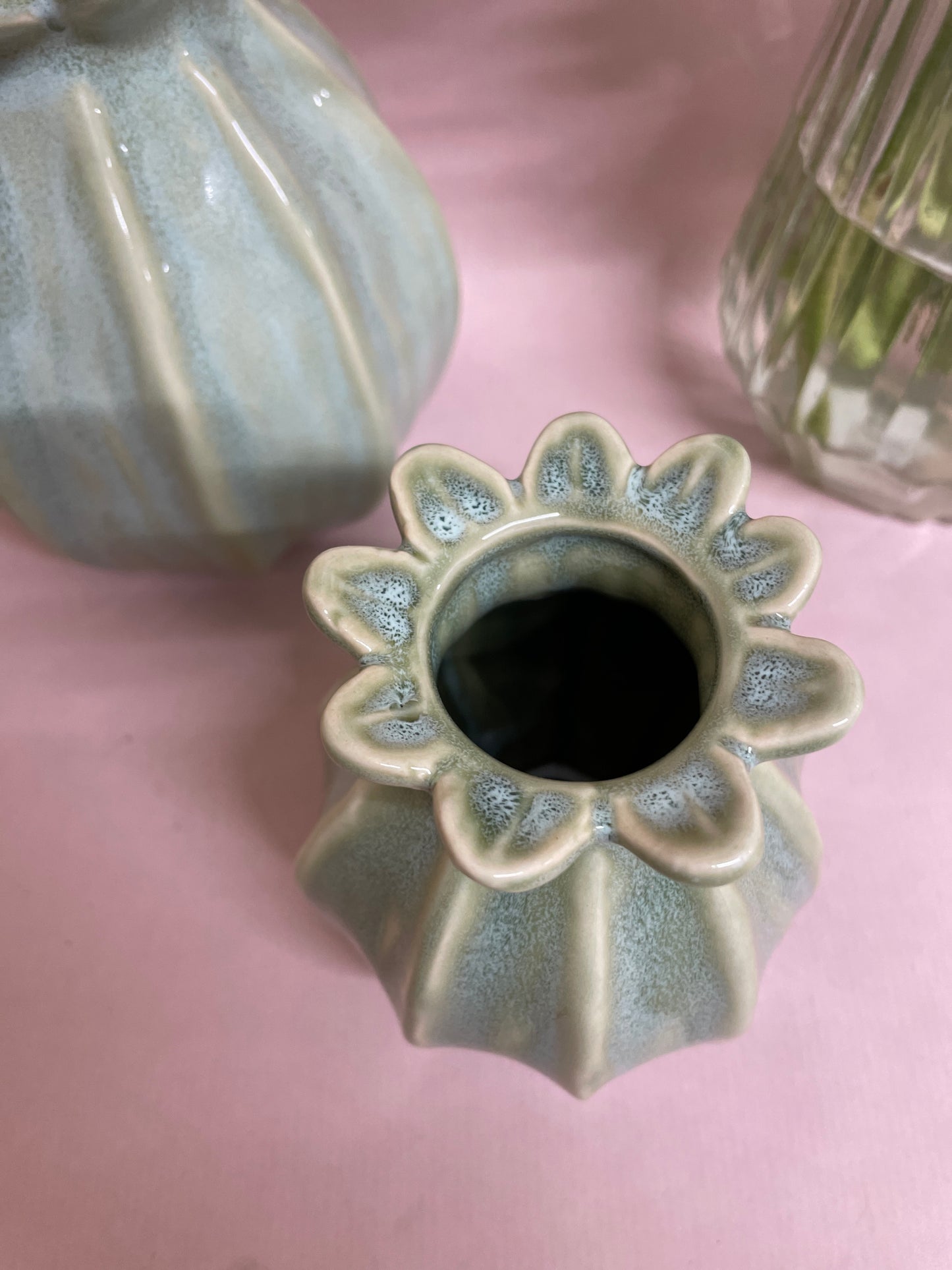 Green fluted vase - small