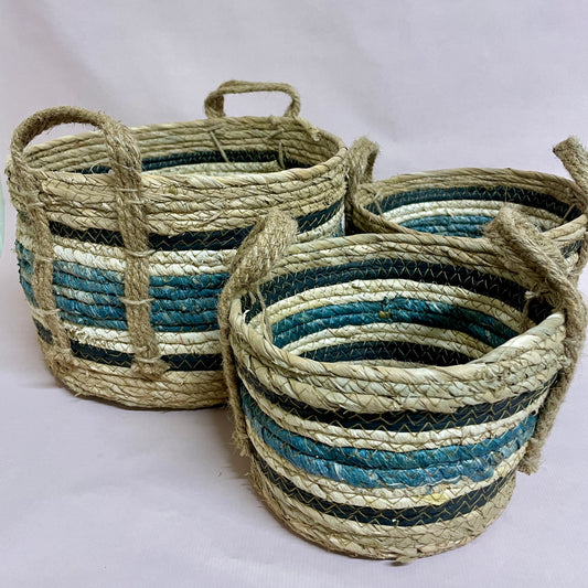 Blue striped Seagrass basket - Large