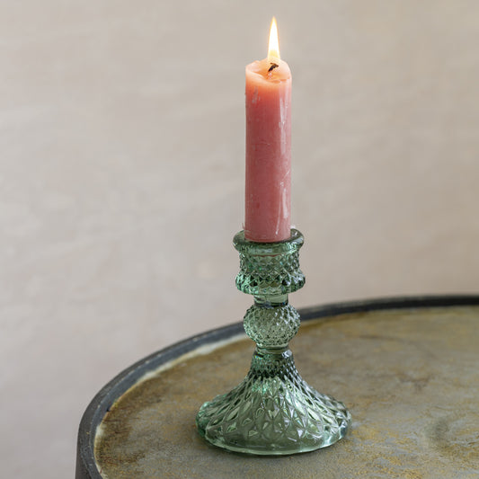 Glass Candlestick - Green harlequin