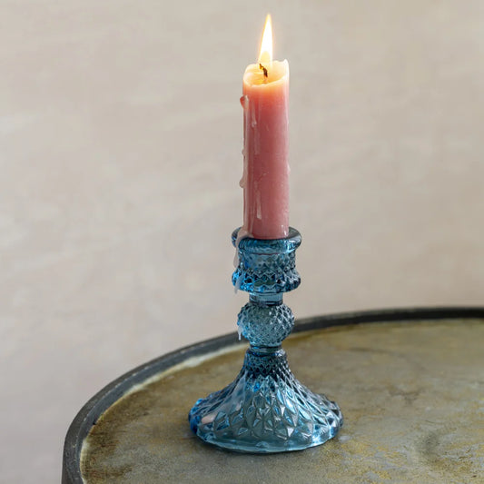 Glass Candlestick - Blue Harlequin