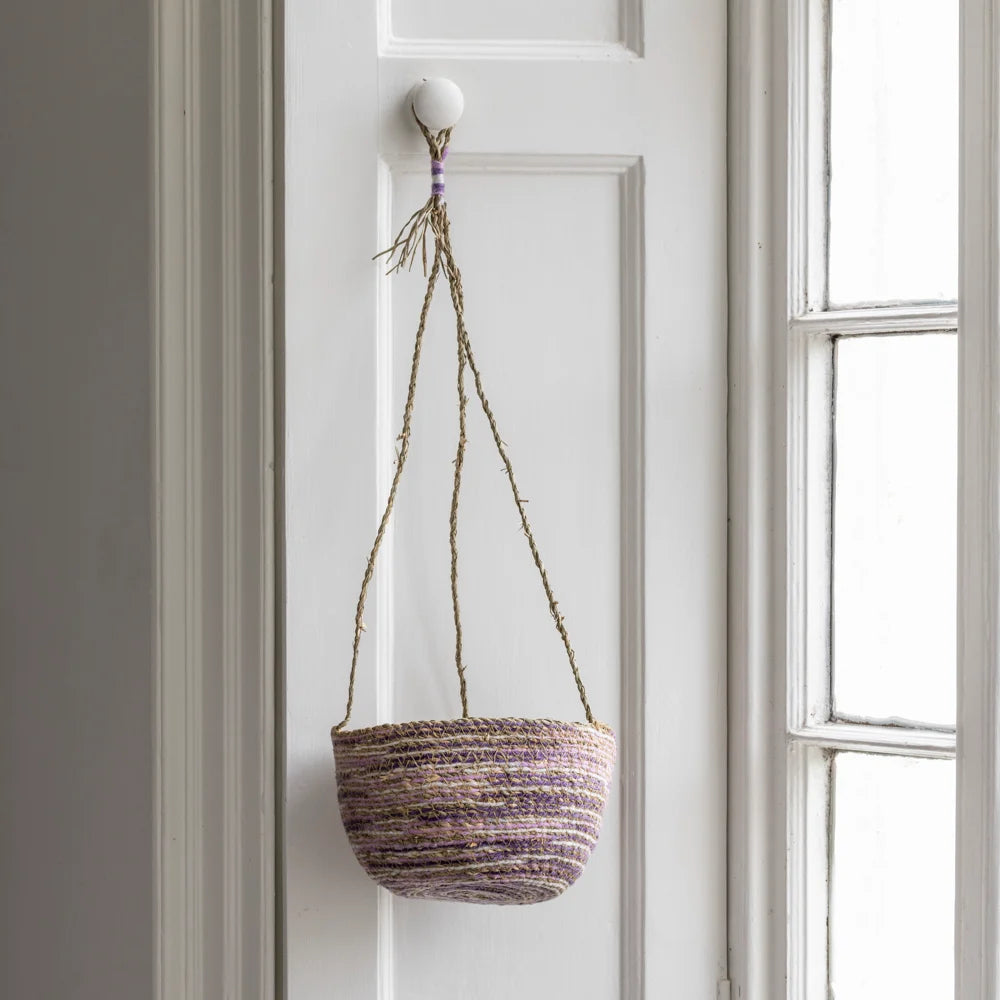 Seagrass and Cotton Hanging Basket Lilac