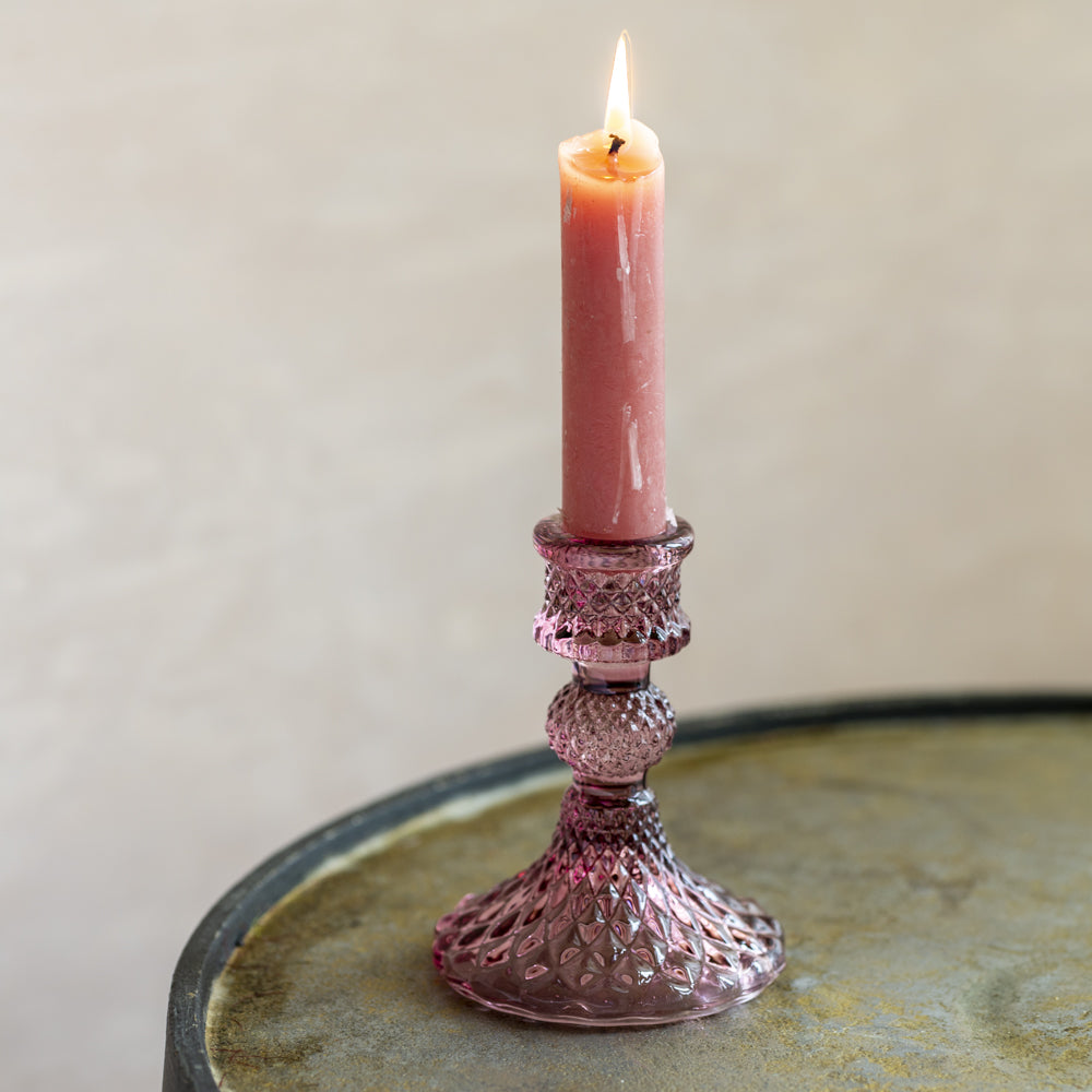 Glass Candlestick - Amethyst Harlequin