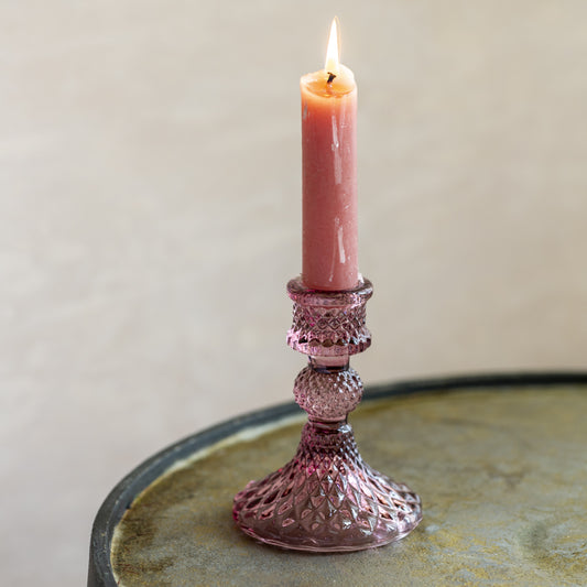 Glass Candlestick - Amethyst Harlequin