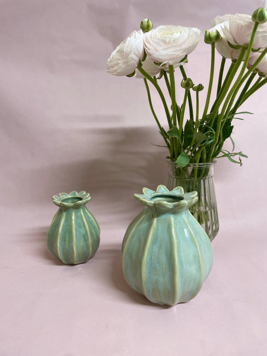Green fluted vase - small